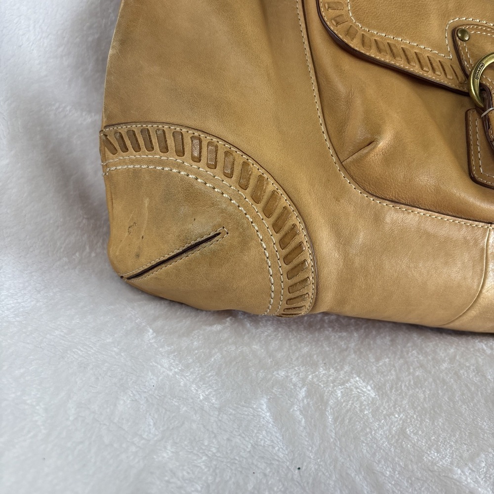 COACH Poppy Whipstitch Tote Bag Natural Tan Leather Large 19018 - Picture 6 of 16